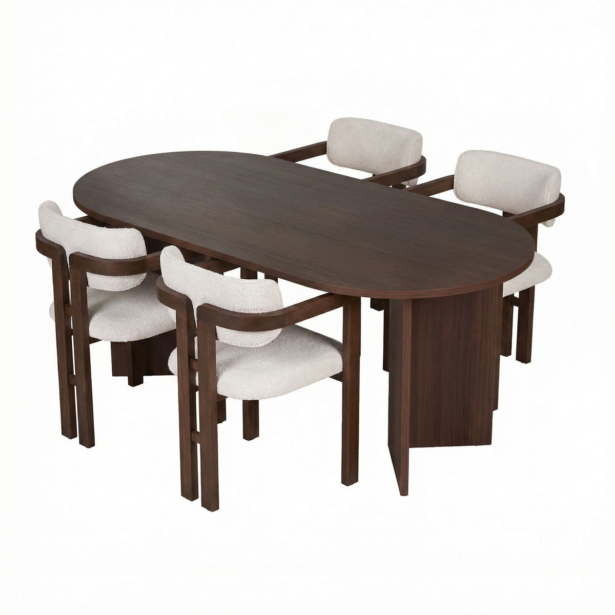 Set masă și scaune dining (5 piese), Meridia 4 - Milano Walnut, Dark Walnut, White, Nuc Milano / Nuc închis / Alb