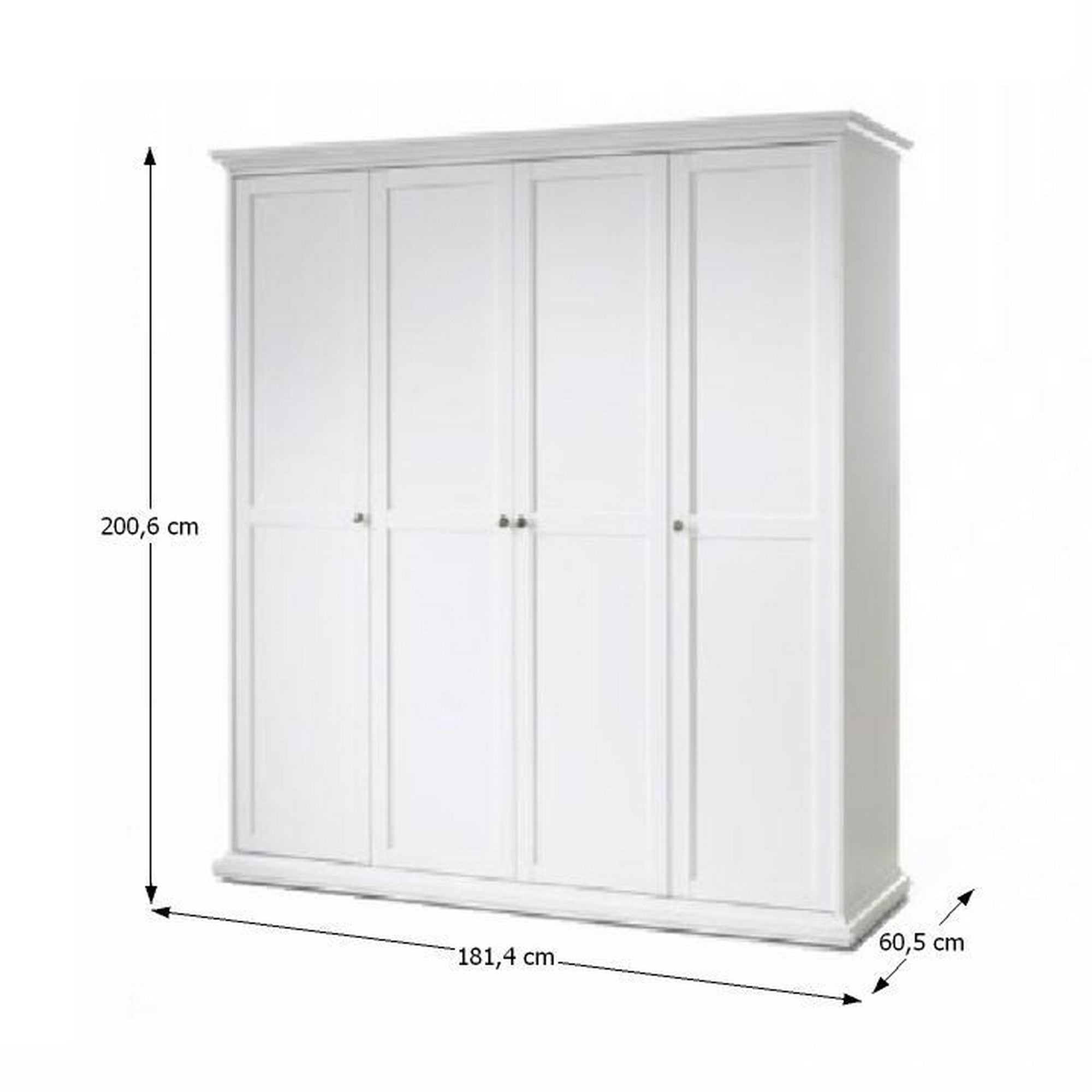 Dulap PARIS 75354, alb, PAL infoliat, cu 4 usi, 181x61x201 cm