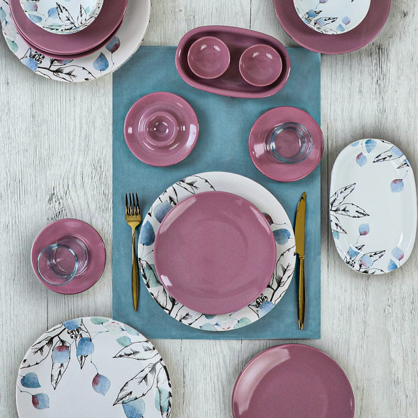 Set mic dejun HALKA, 50 piese, roz/multicolor, ceramica