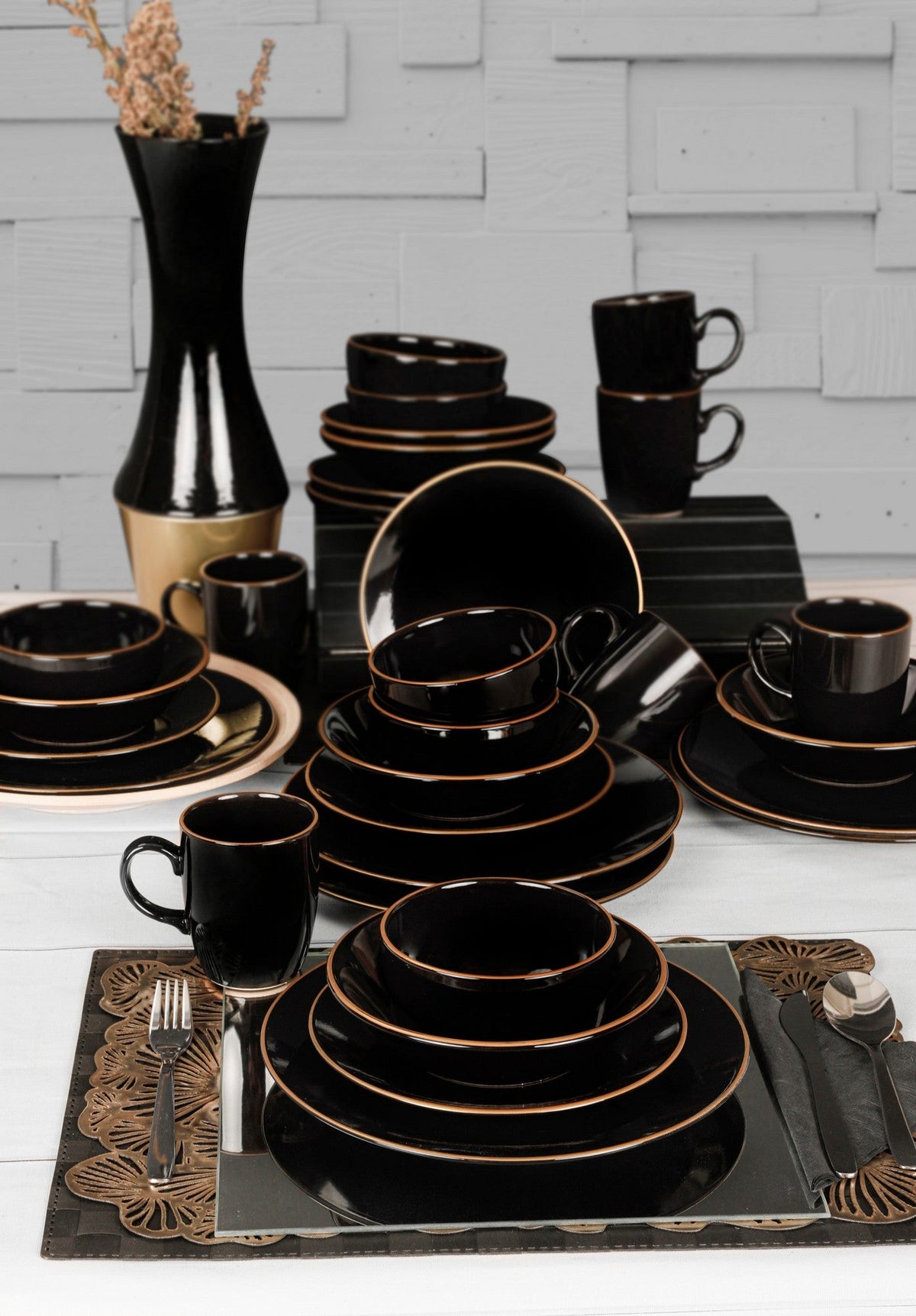 Set veselă ceramică (30 piese), TY040030F650A841600MAA4Y00, Negru