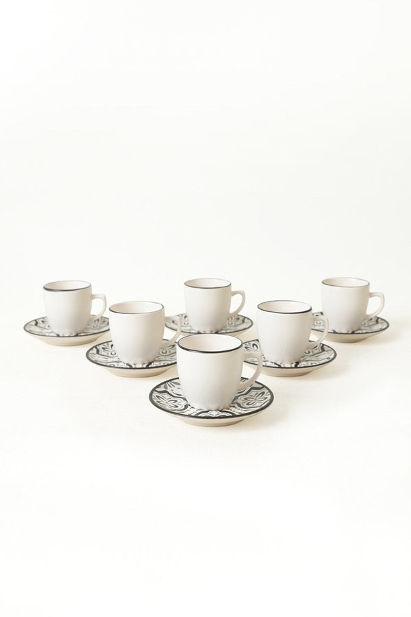 Set 6 cesti cu 6 farfurii cafea 275KRM1924, alb/negru, ceramica, 100 ml