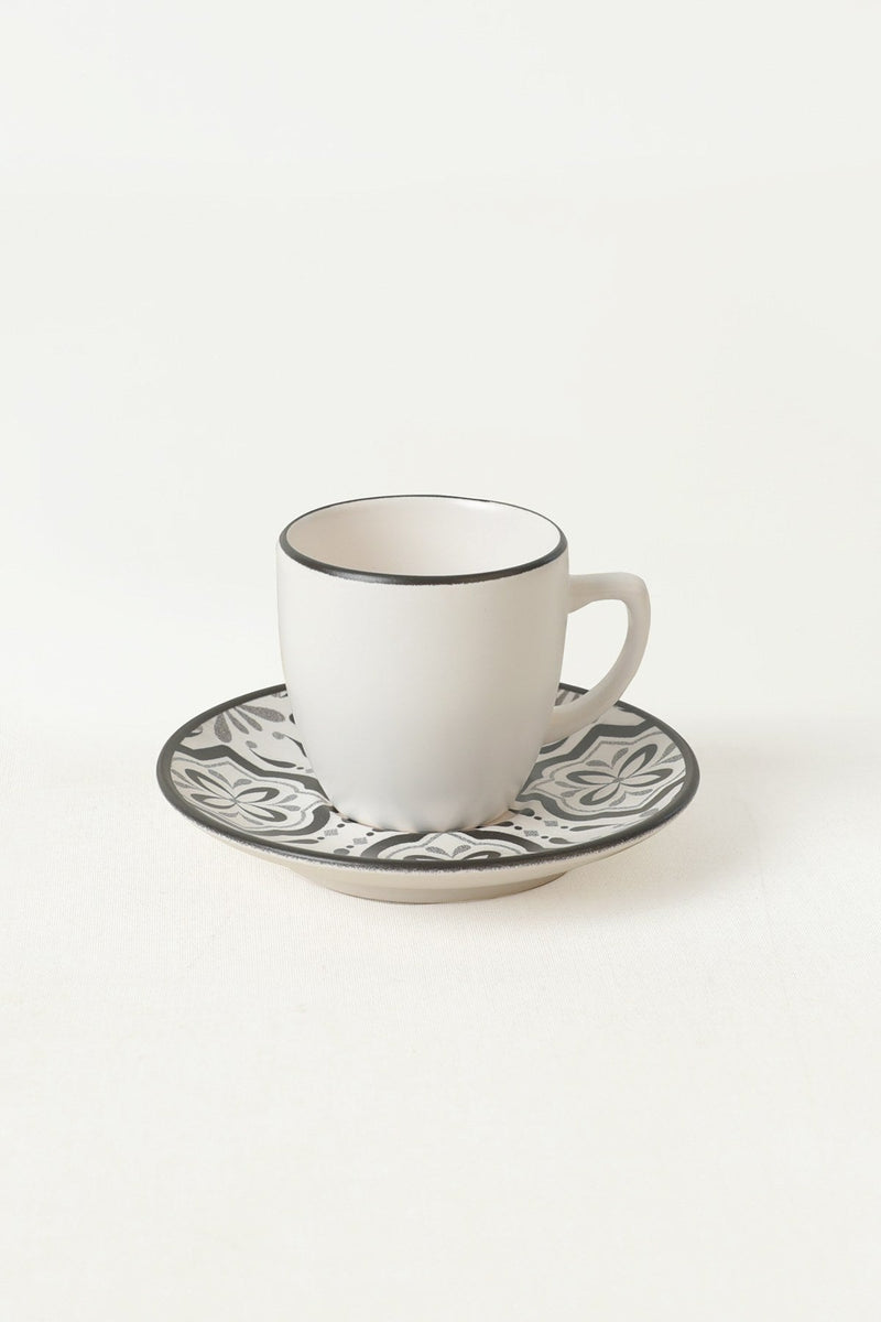 Set 6 cesti cu 6 farfurii cafea 275KRM1924, alb/negru, ceramica, 100 ml