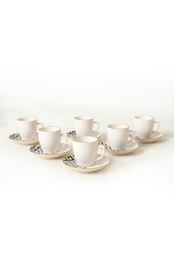 Set 6 cesti cu 6 farfurii cafea 275KRM1926, alb/negru, ceramica, 110 ml