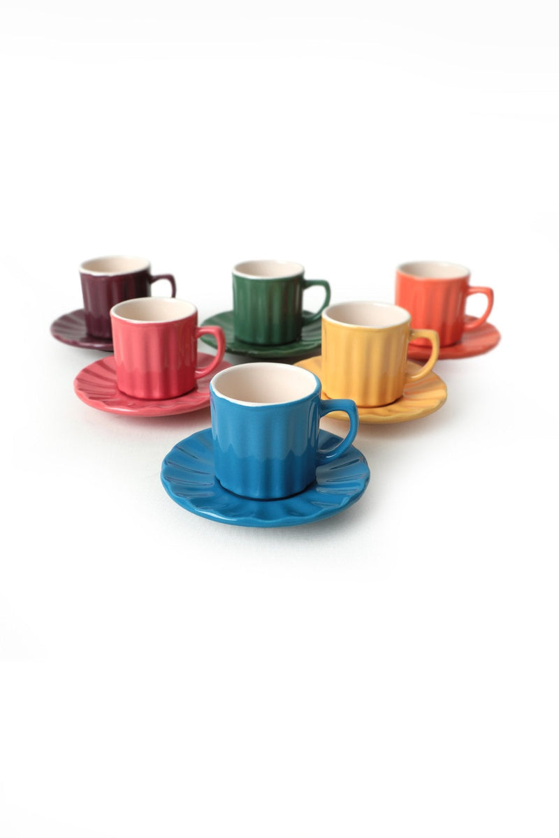 Set 6 cesti cu 6 farfurii cafea 275KRM2177, multicolor, ceramica, 105 ml