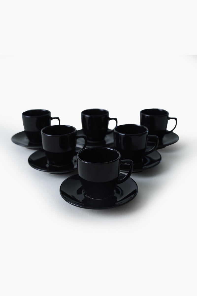 Set 6 cesti cu 6 farfurii 275KRM2253, negru, ceramica, 95 ml