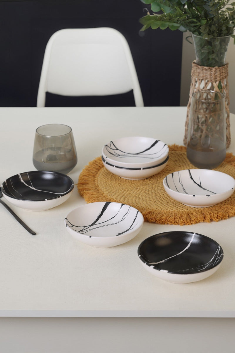 Set 6 boluri X00017422, alb/negru, ceramica, 13 cm