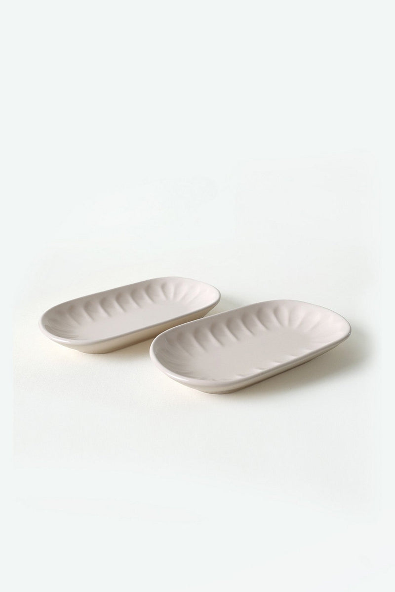 Set 2 platouri X00017596, crem, ceramica, 22x13 cm