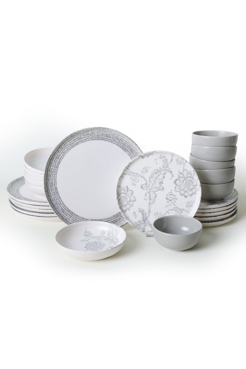 Set de cina 275KRM2338, 24 piese, gri mat/alb, ceramica