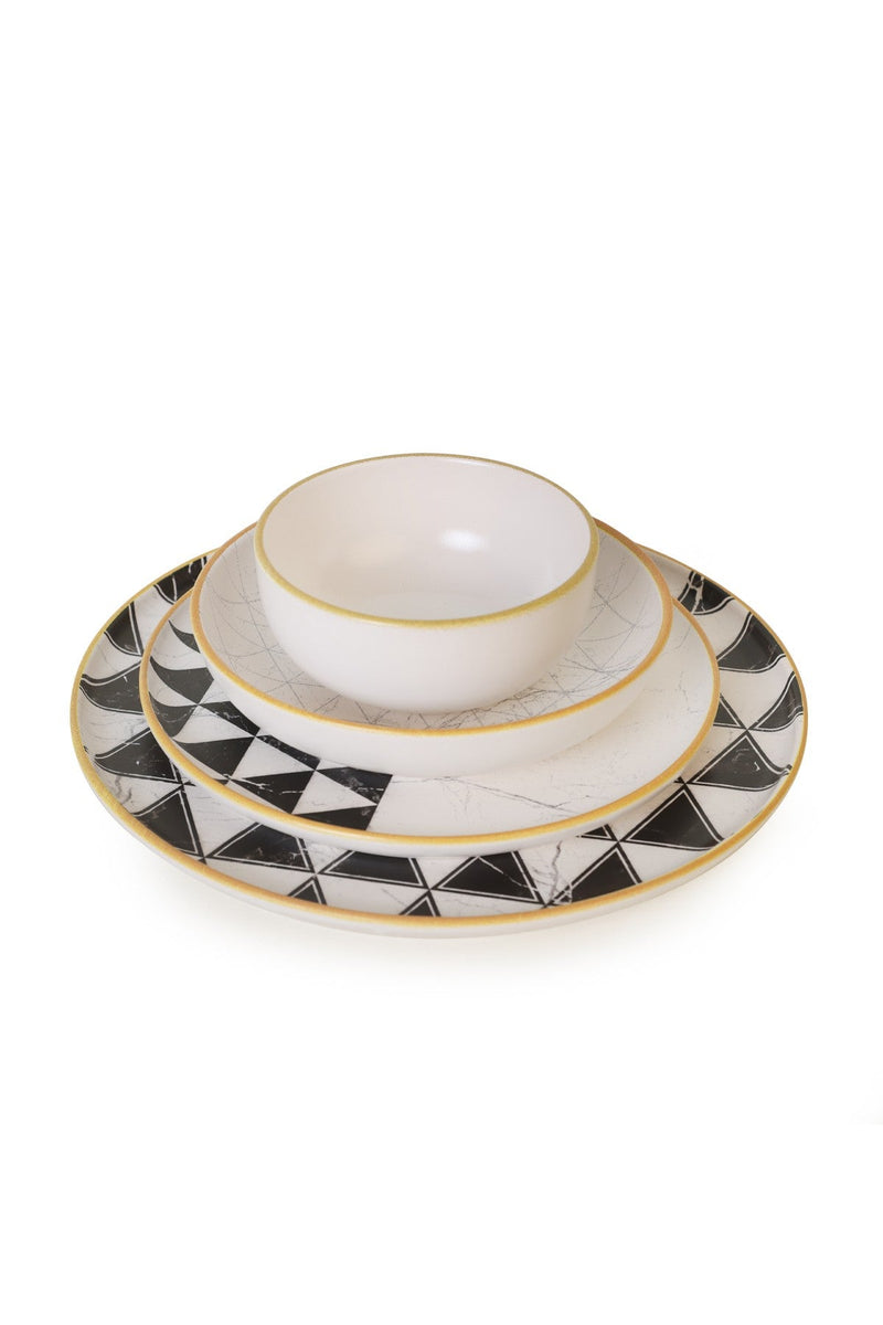 Set de cina 275KRM2339, 24 piese, alb/negru, ceramica