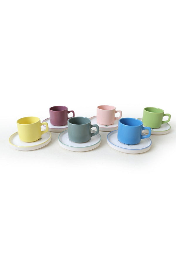 Set 6 cești cu 6 farfurii X00017912, multicolor, ceramica, 184 ml