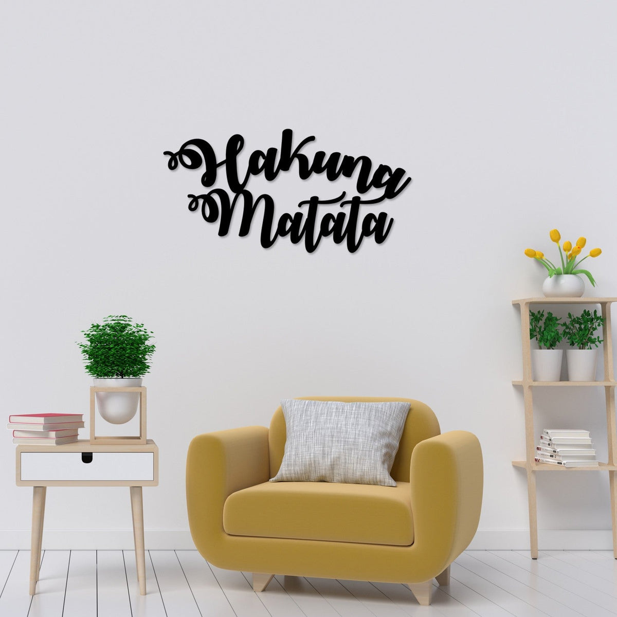 Accesoriu decorativ metalic de perete, Hakuna Matata, Negru
