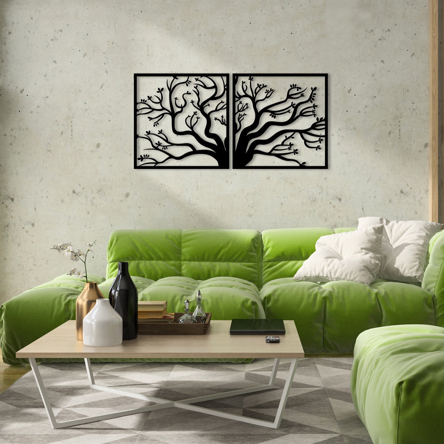 Decoratiune perete TREE METAL DECOR, negru, metal, 101x50 cm