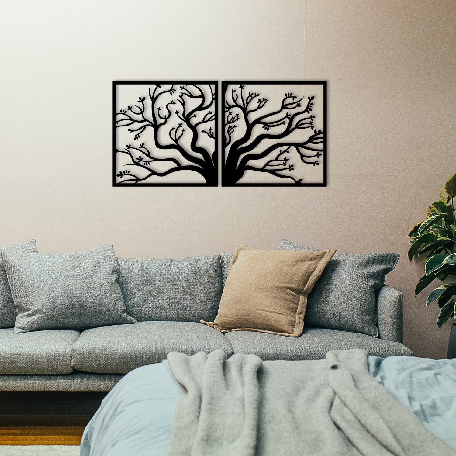 Decoratiune perete TREE METAL DECOR, negru, metal, 101x50 cm