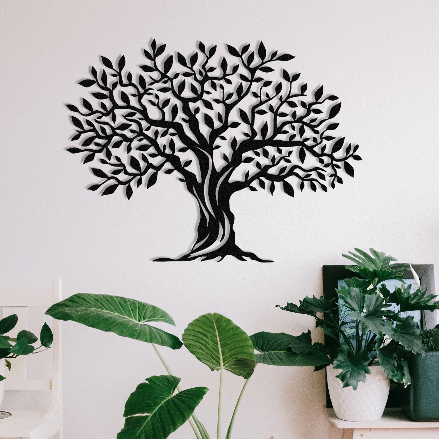 Accesoriu decorativ metalic de perete, Yaprak Dokumu - M0111, Negru