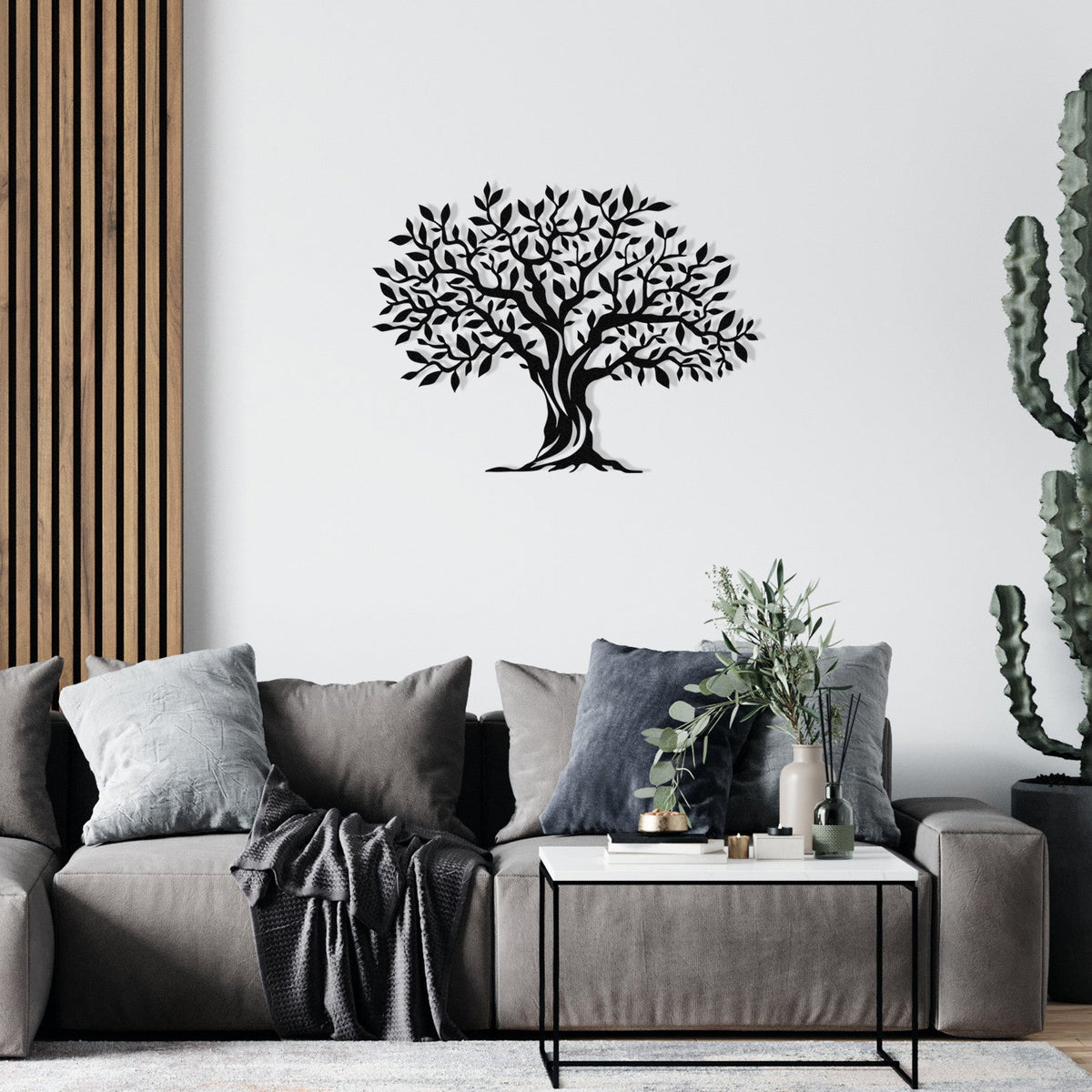 Accesoriu decorativ metalic de perete, Yaprak Dokumu - M0111, Negru