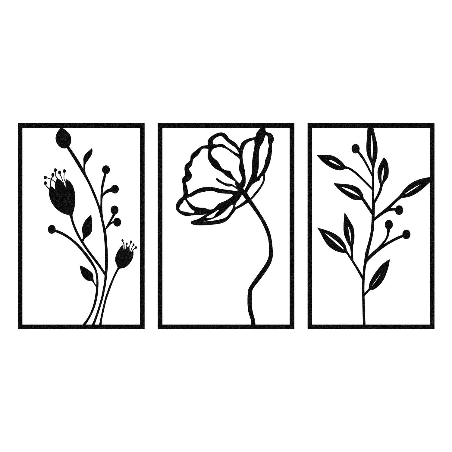 Accesoriu decorativ metalic de perete, Flowers, Negru