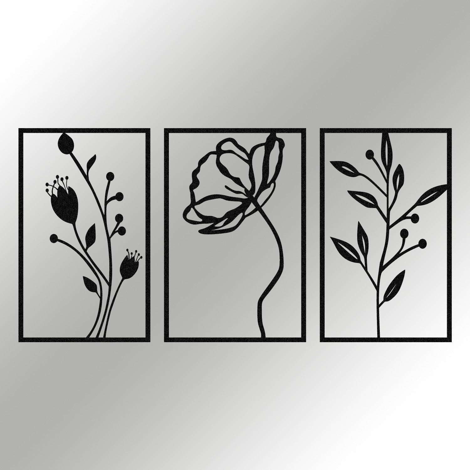 Accesoriu decorativ metalic de perete, Flowers, Negru