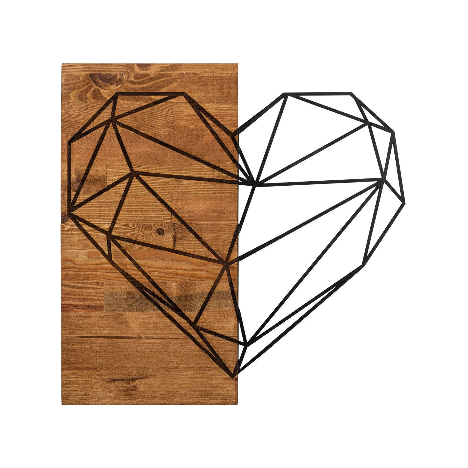 Accesoriu decorativ din lemn de perete, Heart, Negru / Nuc