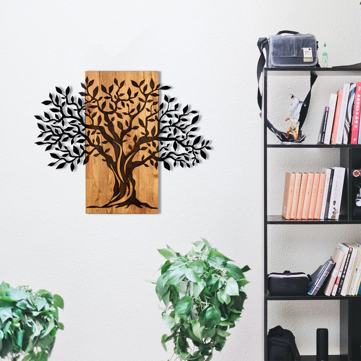 Accesoriu decorativ din lemn de perete, Sogut, Negru / Nuc