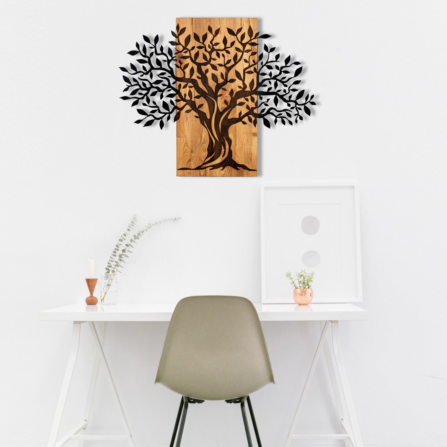Accesoriu decorativ din lemn de perete, Sogut, Negru / Nuc