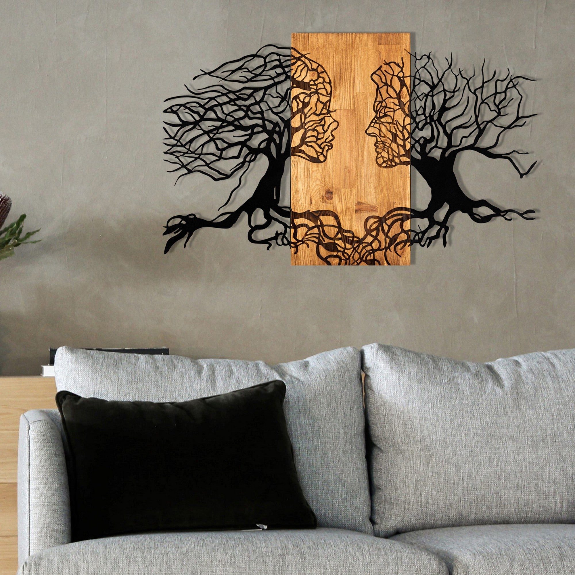 Accesoriu decorativ din lemn de perete, Tutku, Negru / Nuc