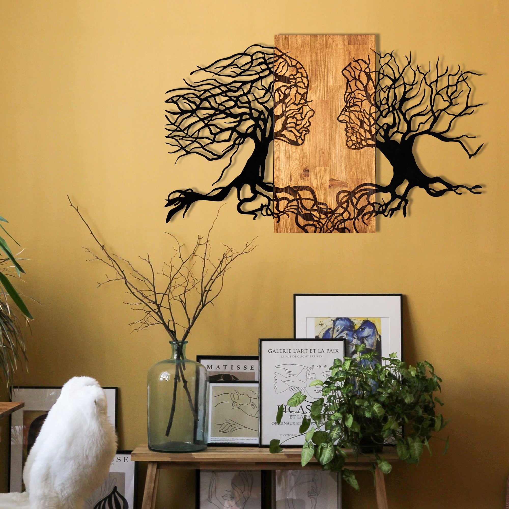 Accesoriu decorativ din lemn de perete, Tutku, Negru / Nuc