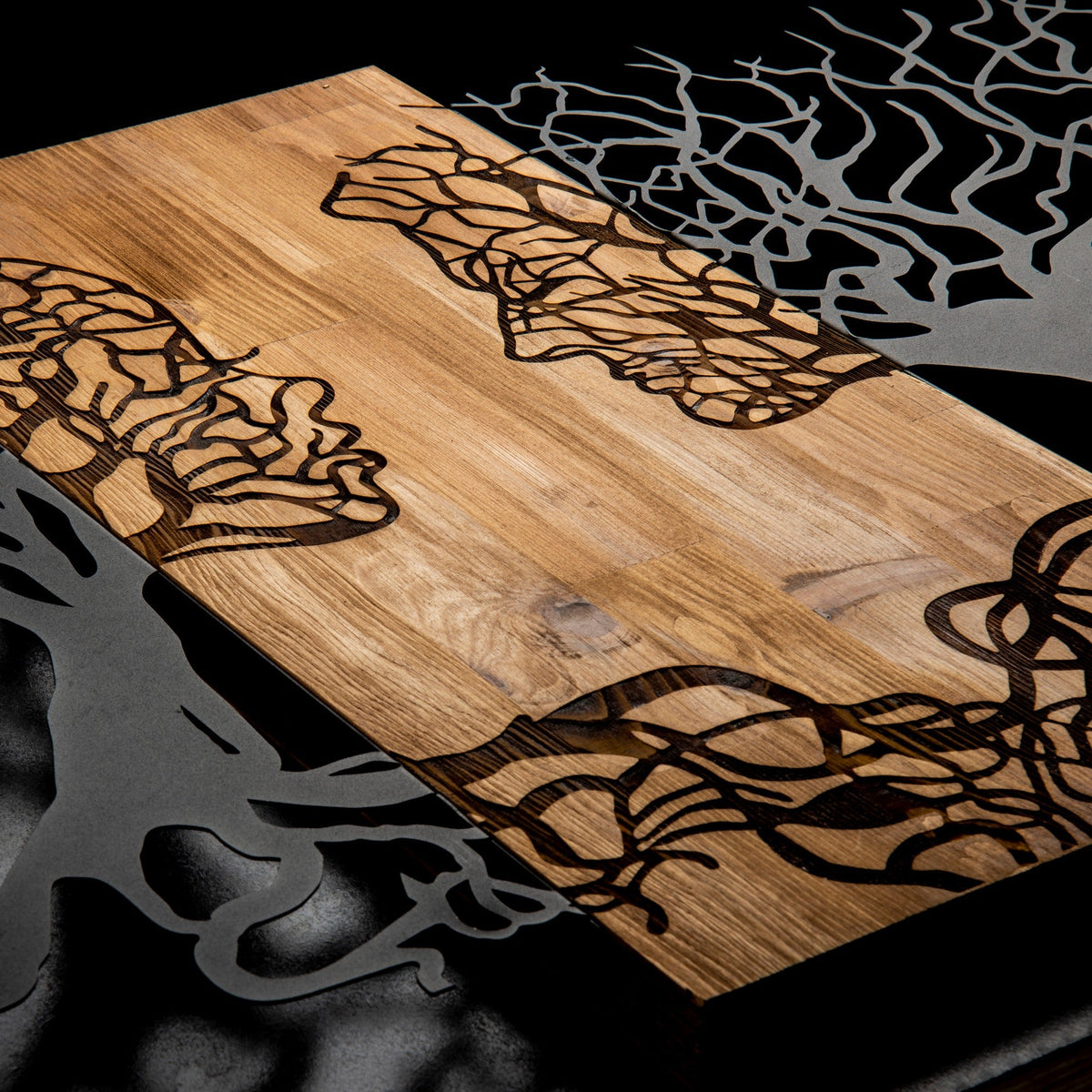 Accesoriu decorativ din lemn de perete, Tutku, Negru / Nuc