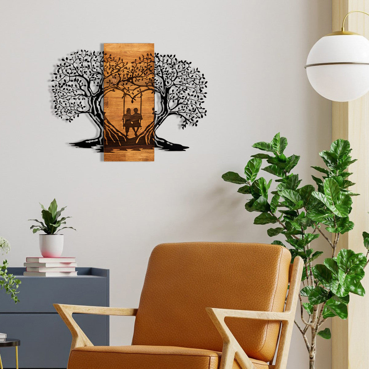 Accesoriu decorativ din lemn de perete, Eva, Negru / Nuc