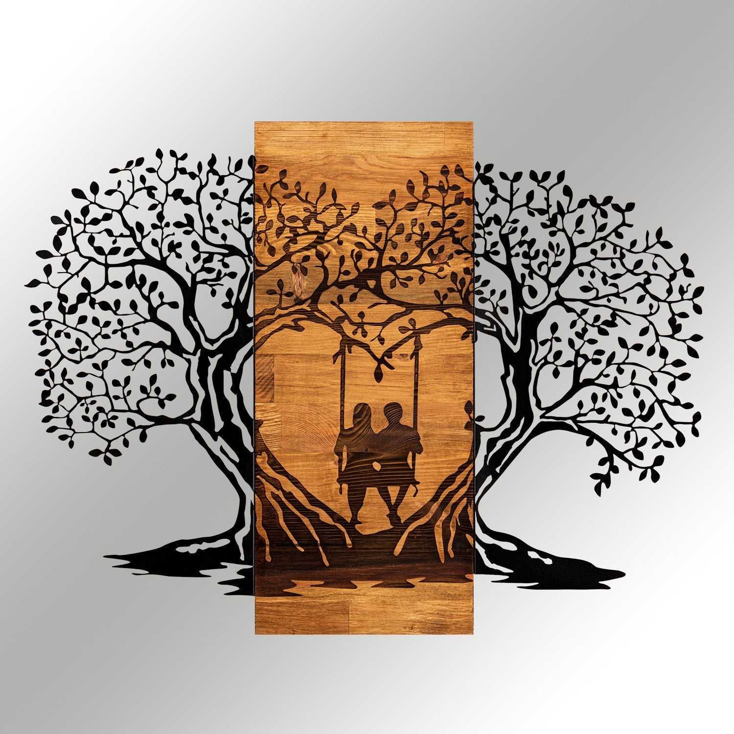 Accesoriu decorativ din lemn de perete, Eva, Negru / Nuc