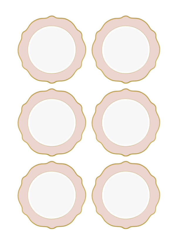 Set 6 farfurii desert DNR0026, alb/roz pal, portelan, 27x27 cm