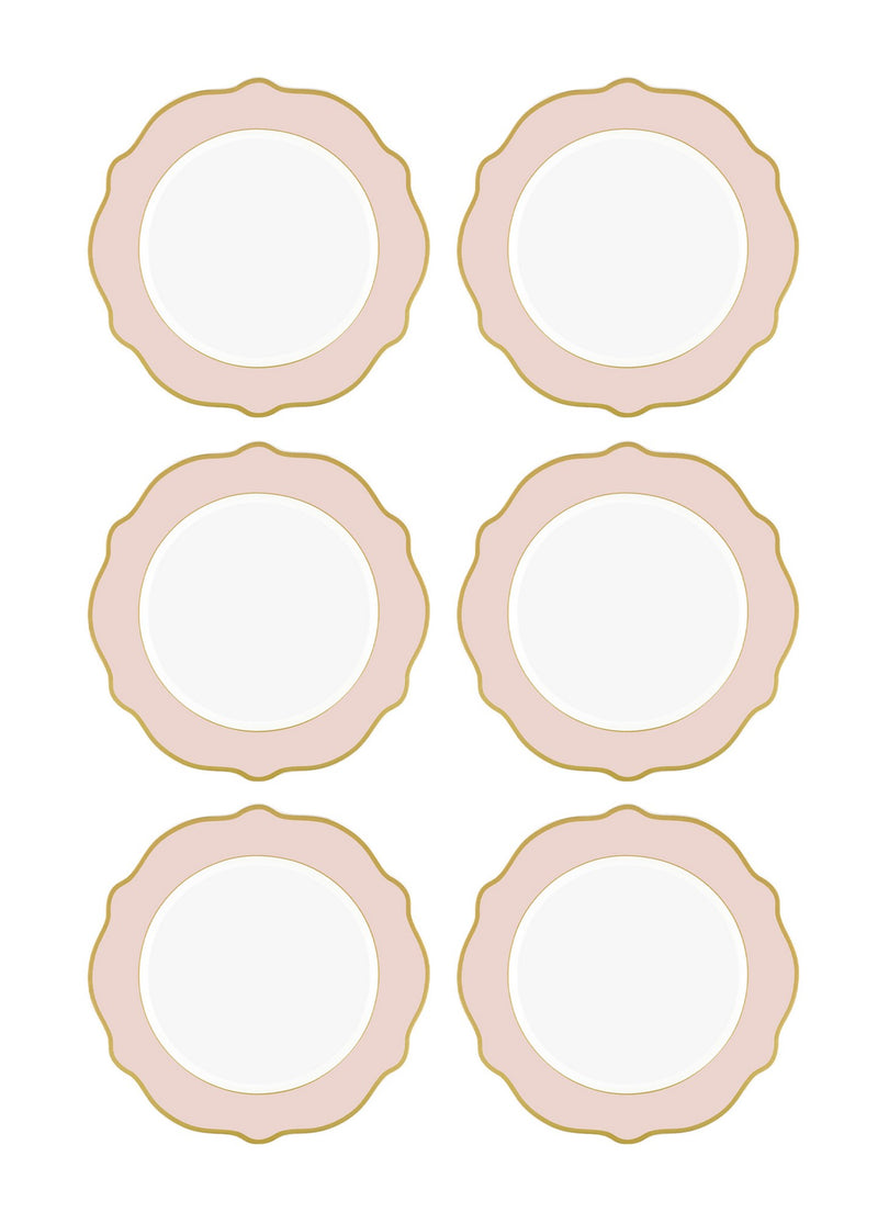 Set 6 farfurii desert DNR0026, alb/roz pal, portelan, 27x27 cm