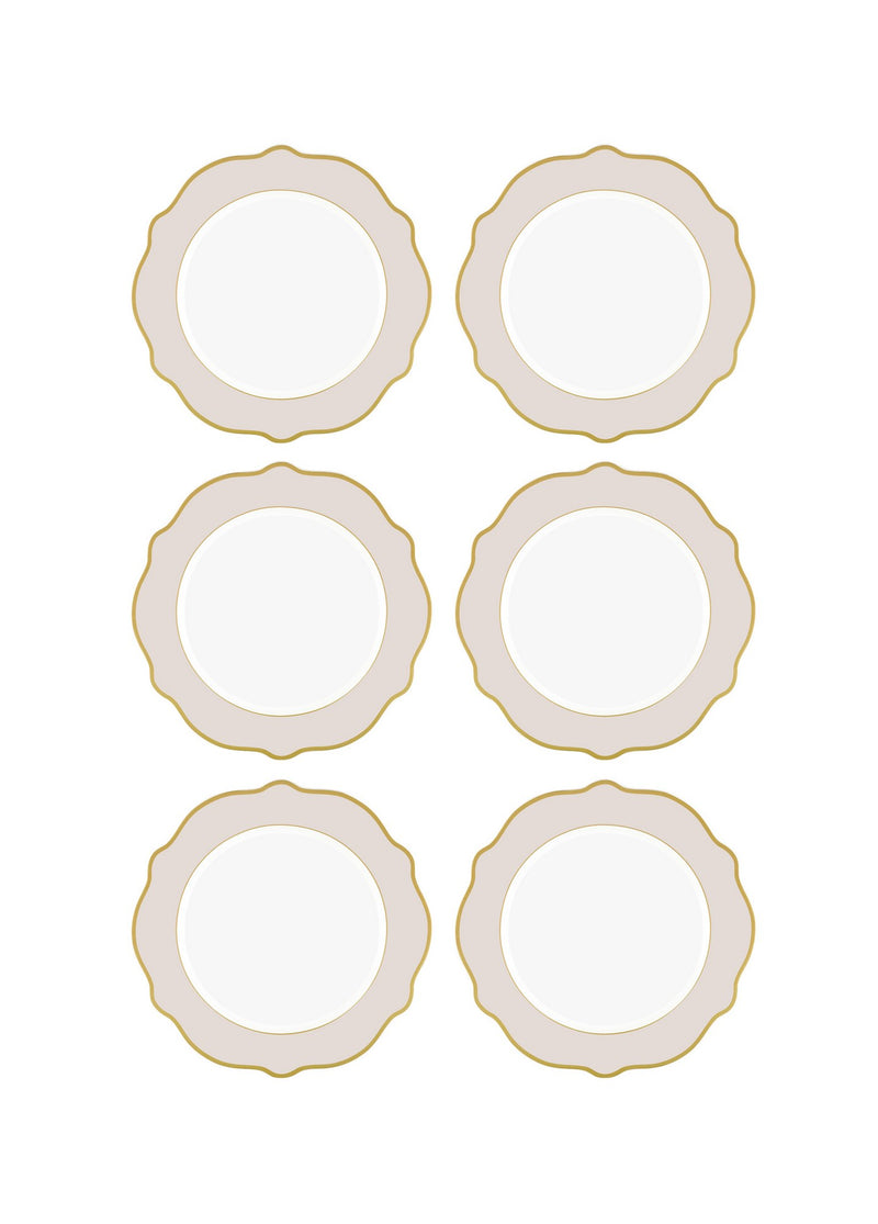 Set 6 farfurii desert DNR0027, alb/crem, portelan, 21x21 cm