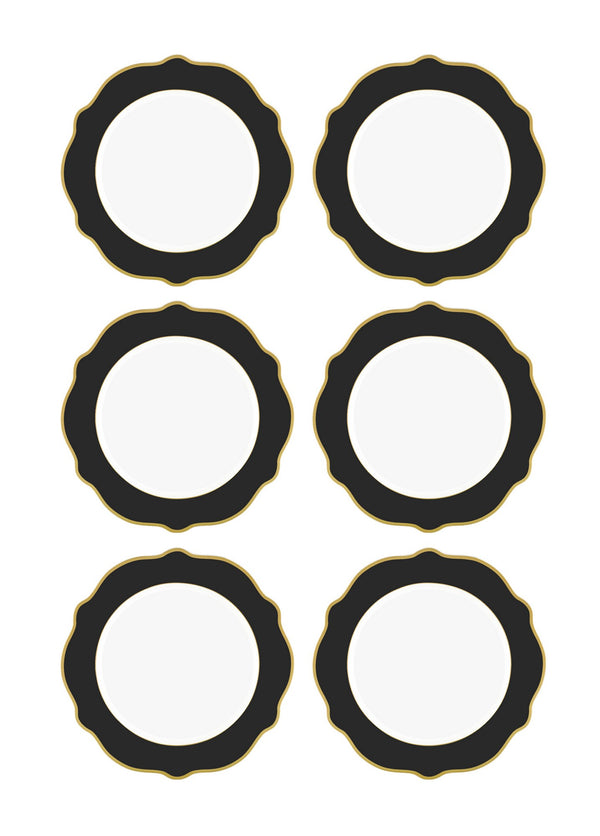 Set 5 farfurii desert DNR0030, alb/negru, portelan, 27x27 cm