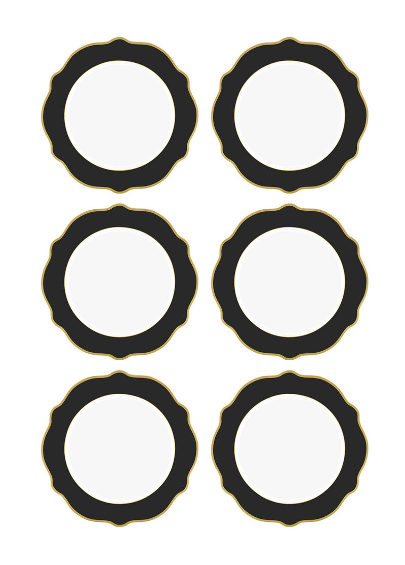 Set 5 farfurii desert DNR0030, alb/negru, portelan, 27x27 cm