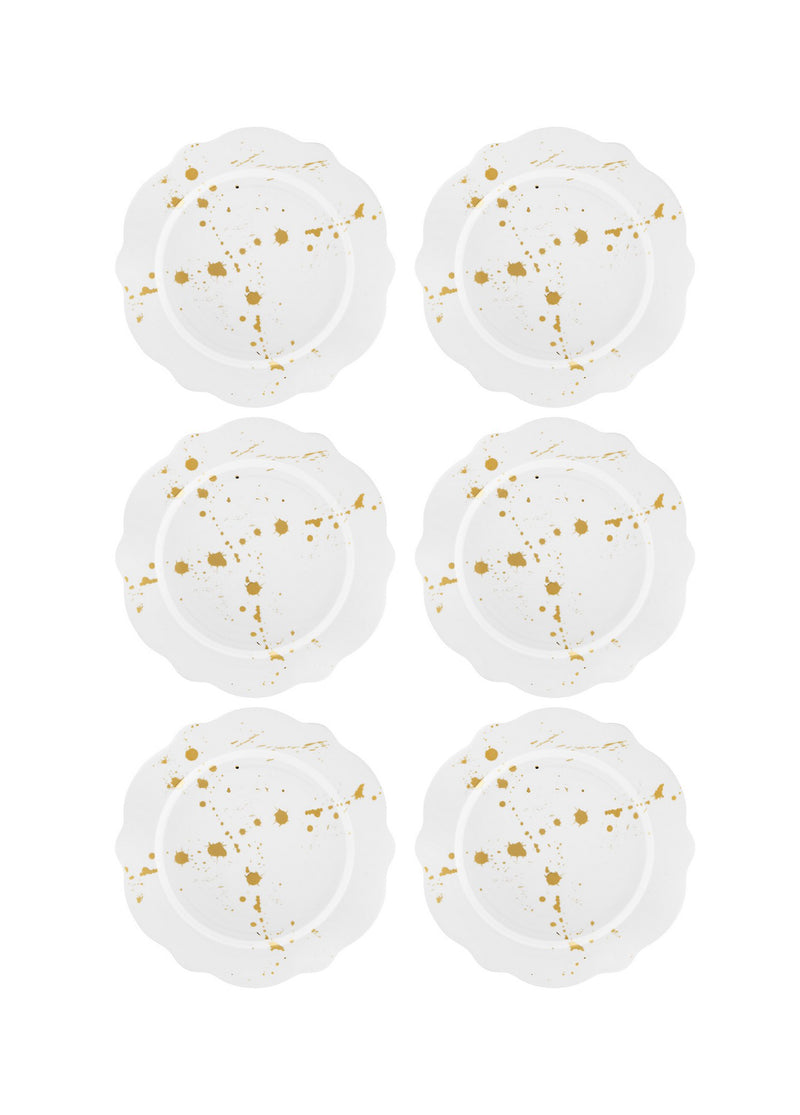 Set 6 farfurii desert DNR0032, alb/galben, portelan, 21x21 cm