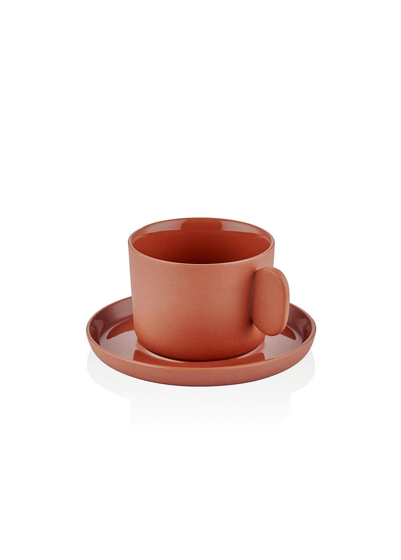 Ceasca cu farfurie cafea 280TMA3128, maro, portelan, 10x5 cm