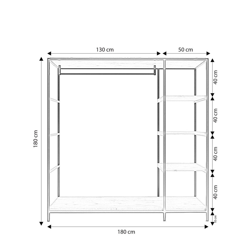 Stander haine AMBERG L657, stejar/negru, PAL/metal, 180x40x180 cm