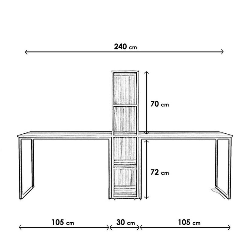 Birou BUYUK BOY L413, gri antracit, PAL melaminat/metal, 240x60x142 cm