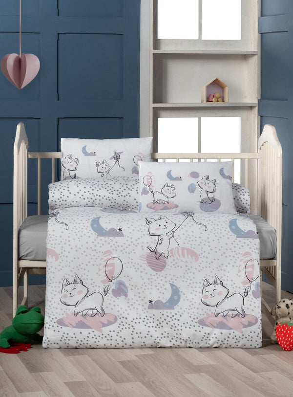 Set lenjerie pat pentru copii KITTEN, bumbac, multicolor, 100x150 cm, cu cearceaf pat, cearceaf pilota si 2 fete de perna