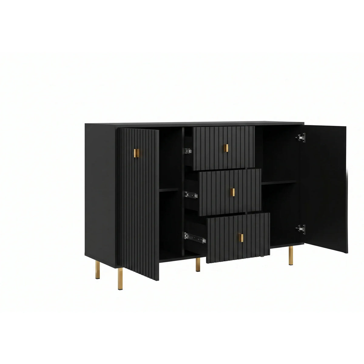 Comoda living PIANO, negru, PAL, 131x40x86 cm