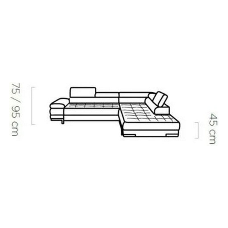 Coltar SELVA L, sezlong stanga, stofa catifelata maro - Monolith 15, 263x97/223x75/95 cm, extensibil, lada depozitare, tetiere reglabile