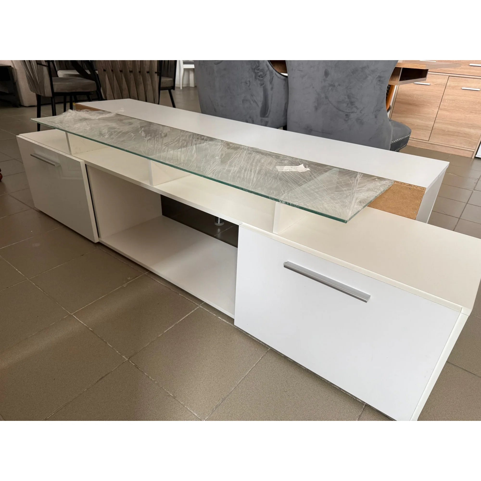 PRODUS RESIGILAT - Comoda TV ROVA, alb, PAL/sticla, 190x37x48 cm