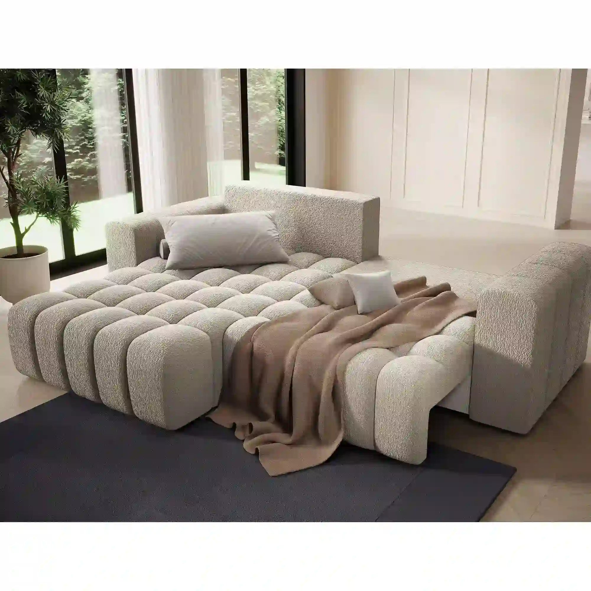 Coltar extensibil BONETT, sezlong stanga, stofa bej - Royal 20, cu lada de depozitare, 250x175x92 cm