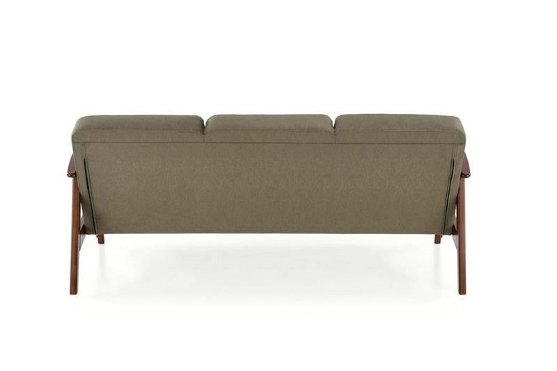 Canapea MILANO 3S, verde olive/nuc, stofa clasica/lemn, 175x77x77 cm