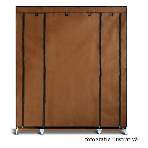 Organizator de garderobă METIN VNW15, material textil/metal, maro, 150x45x175 cm