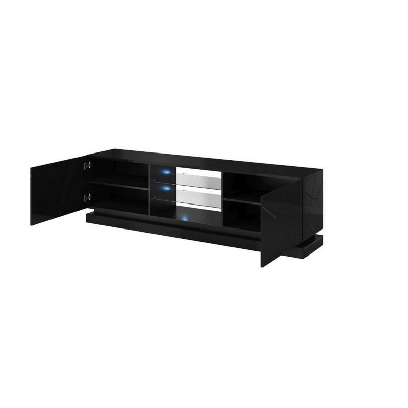 Comoda TV QIU, negru, cu 2 usi, 200x40x57 cm