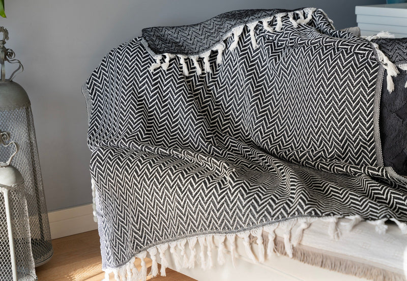 Patura ZIGZAG, negru/alb, bumbac, 130x170 cm