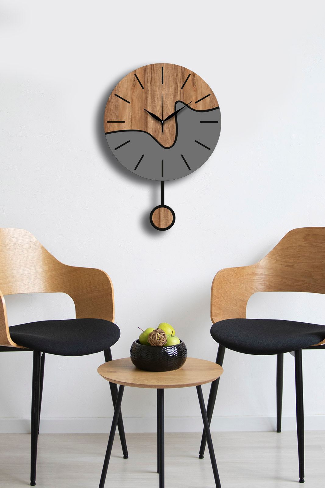 Ceas decorativ de perete, Vlnt109, Nuc / Gri