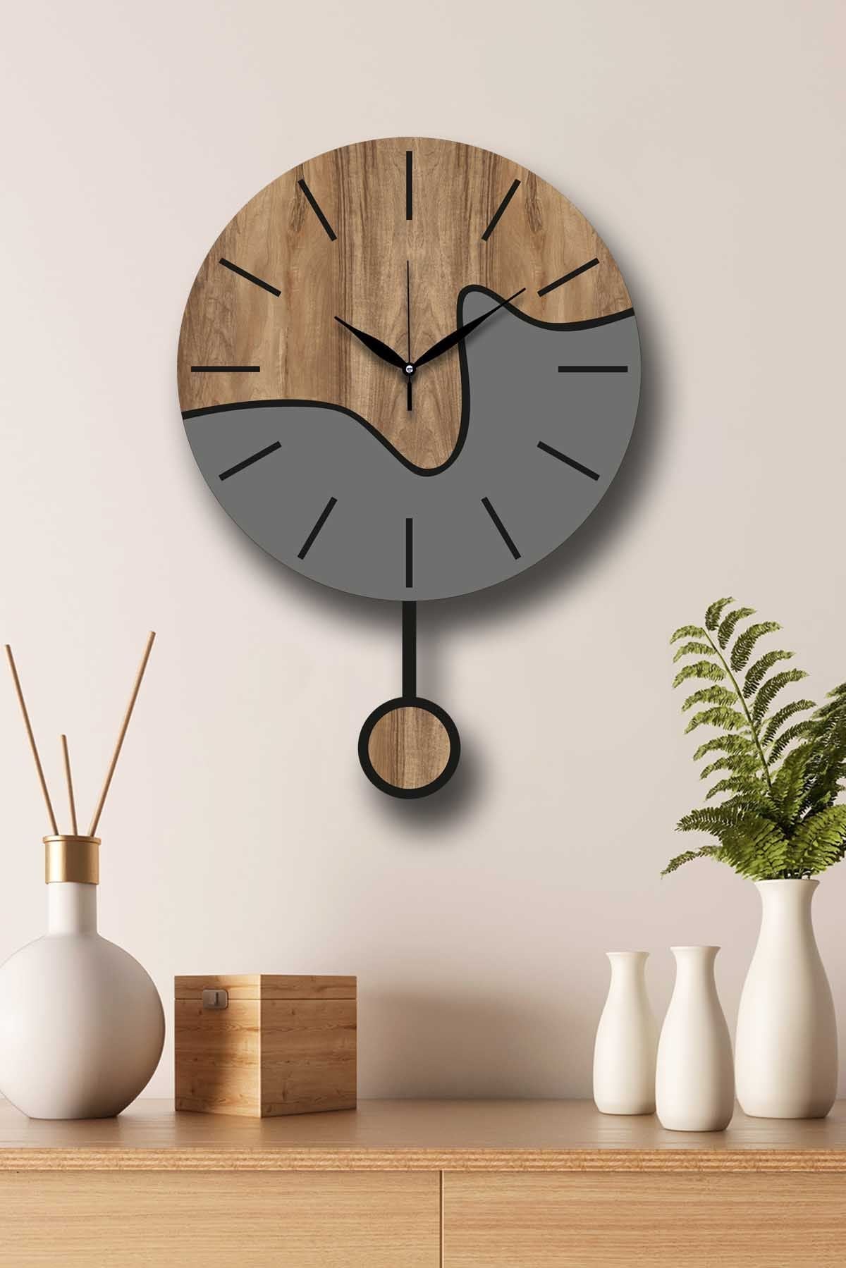 Ceas decorativ de perete, Vlnt109, Nuc / Gri
