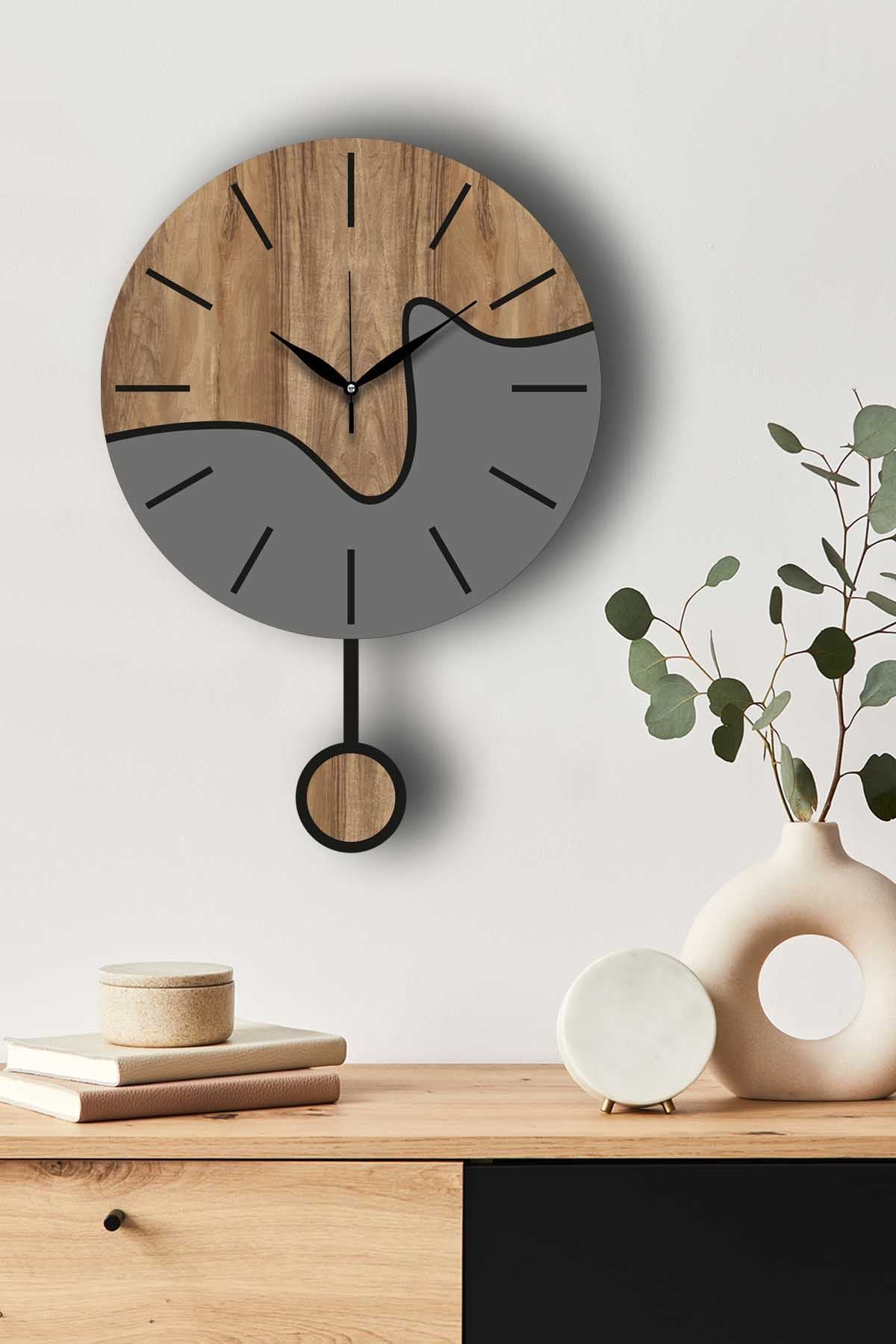 Ceas decorativ de perete, Vlnt109, Nuc / Gri